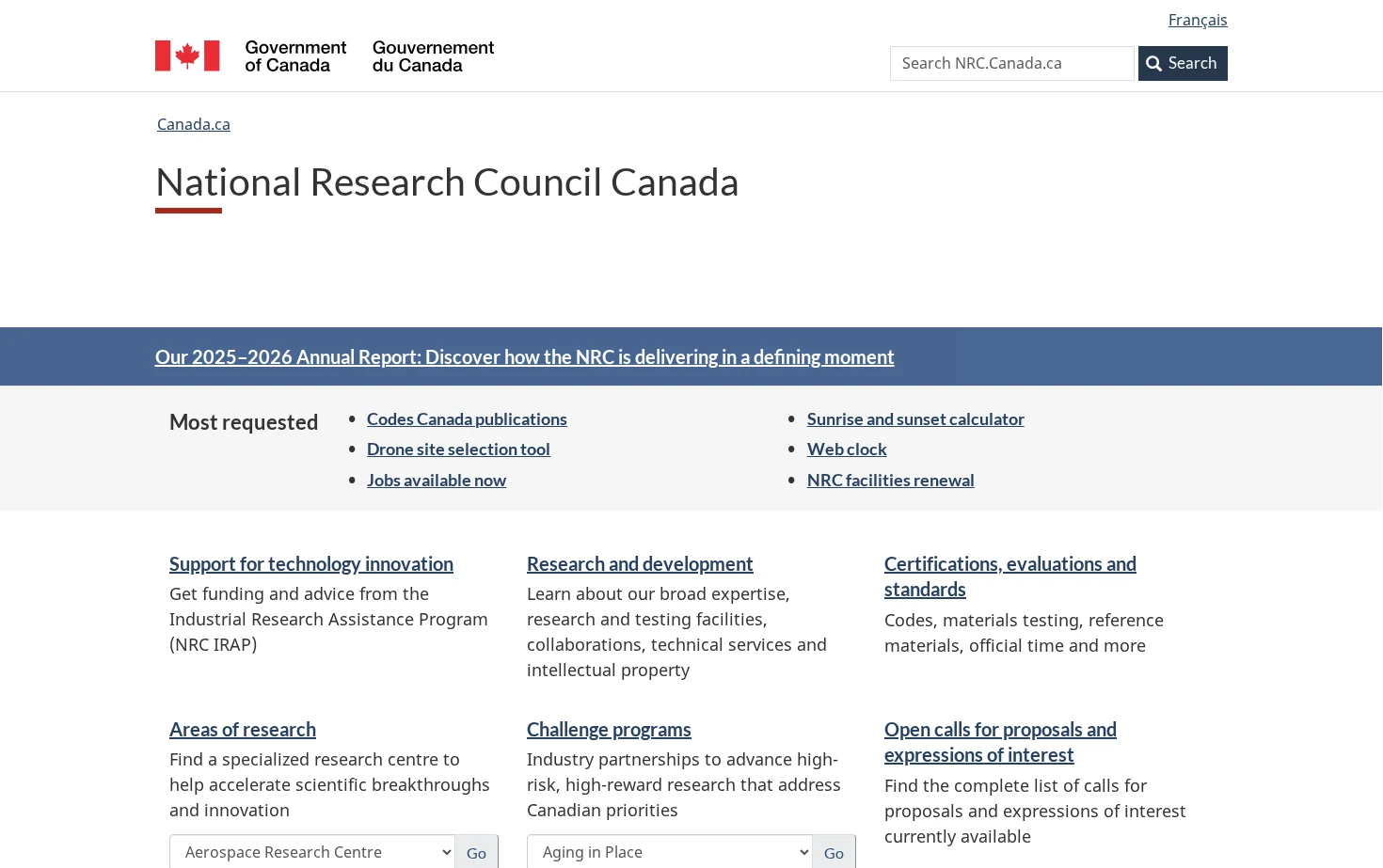National Research Council Canada 页面快照